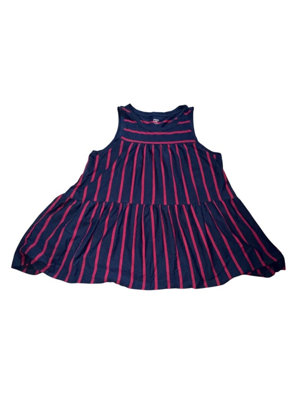 Crown & Ivy blue and red vertically striped sleeveless ruffled Tank-Blue-L-NWT